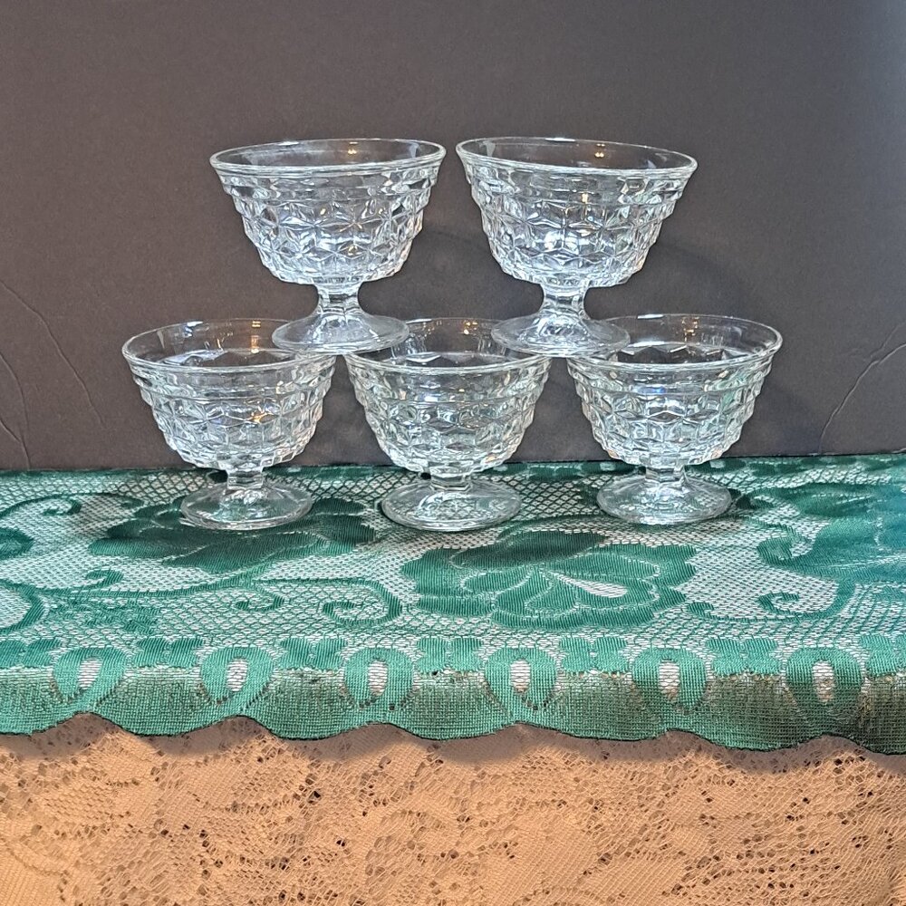 Fostoria Cubes Footed Dessert Pudding Dish Set of 5, 3" x 4" inches